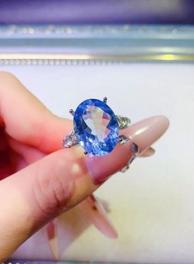 新款天然托帕石戒指925银镶嵌女开口时尚轻奢饰品送女友新年礼物