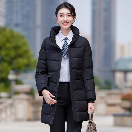 Черный пуховик, куртка, длинный комбинезон, средней длины, увеличенная толщина