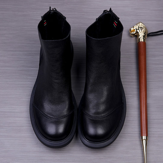 切尔西靴镂空休闲马丁靴男透气百搭复古韩版软底软面商务正装鞋子