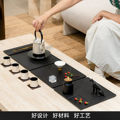 天然黑金石茶盘家用小型茶具茶杯托盘高端乌金原石茶台极简干泡台 - 图1