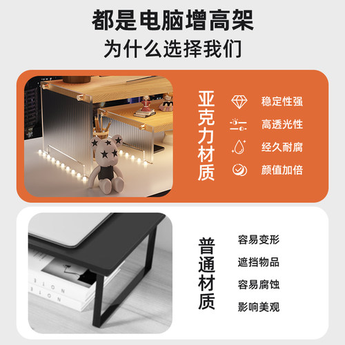 三梦亚克力台式电脑增高架显示器支架办公工位桌面置物架收纳架子 - 图0