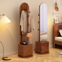 Solid wood full-body mirror bedroom home wearing clothing mirror storage hanger integrated swivel floor stand mirror fitting mirror