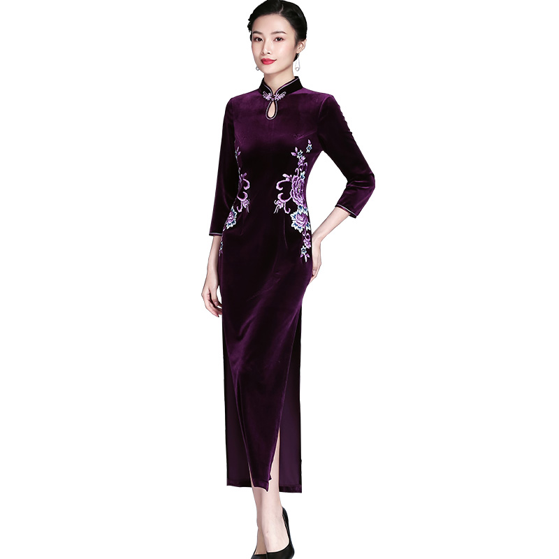 Purple lightweight elite cheongsam, retro velvet demi-season down jacket Purple lightweight elite cheongsam, retro velvet demi-season down jacket