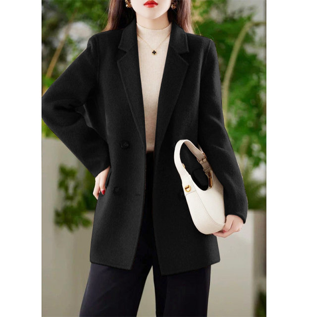大码毛呢大衣女胖mm200斤中长款宽松显瘦高端时尚西装领毛呢外套