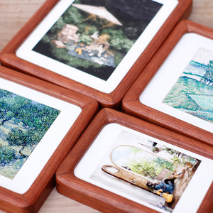 优雅美丽的实木画框 本木色打磨后烫蜡长方形明式圆角镜框 匠心