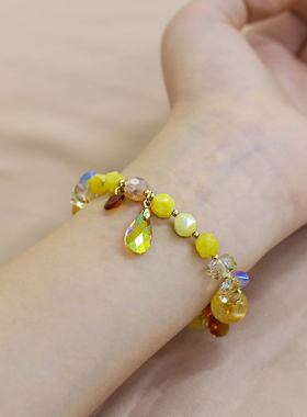 天然金发晶圆珠手链闪亮水晶手串