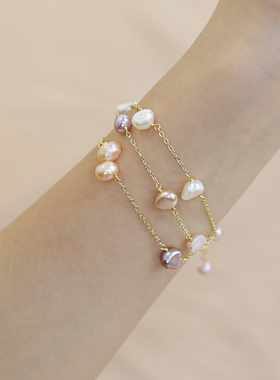 天然糖果珍珠三层手链巴洛克手串