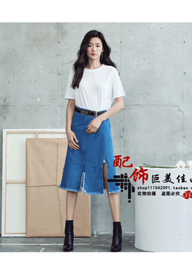 大码女款加长休闲风牛仔裤皮带