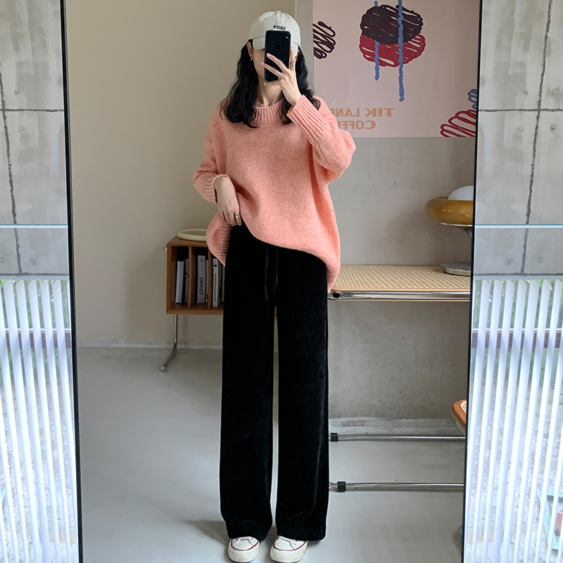 比丽福旗舰店白色灯芯绒裤子女春秋阔腿裤新款秋冬加绒宽松直筒显瘦休闲裤2