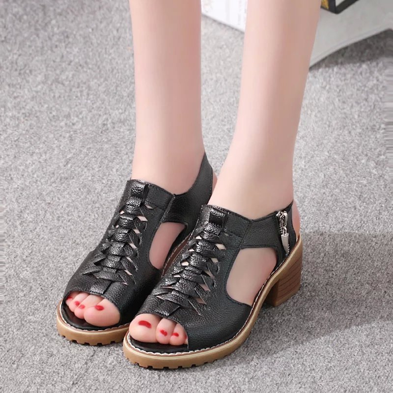 2020 Women's Sandals Square heel Summer Shoes Peep Toe zip - 图1