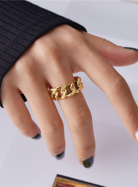 Peri'sBox Gold Silver Color Chunky Chain Rings Link Twisted