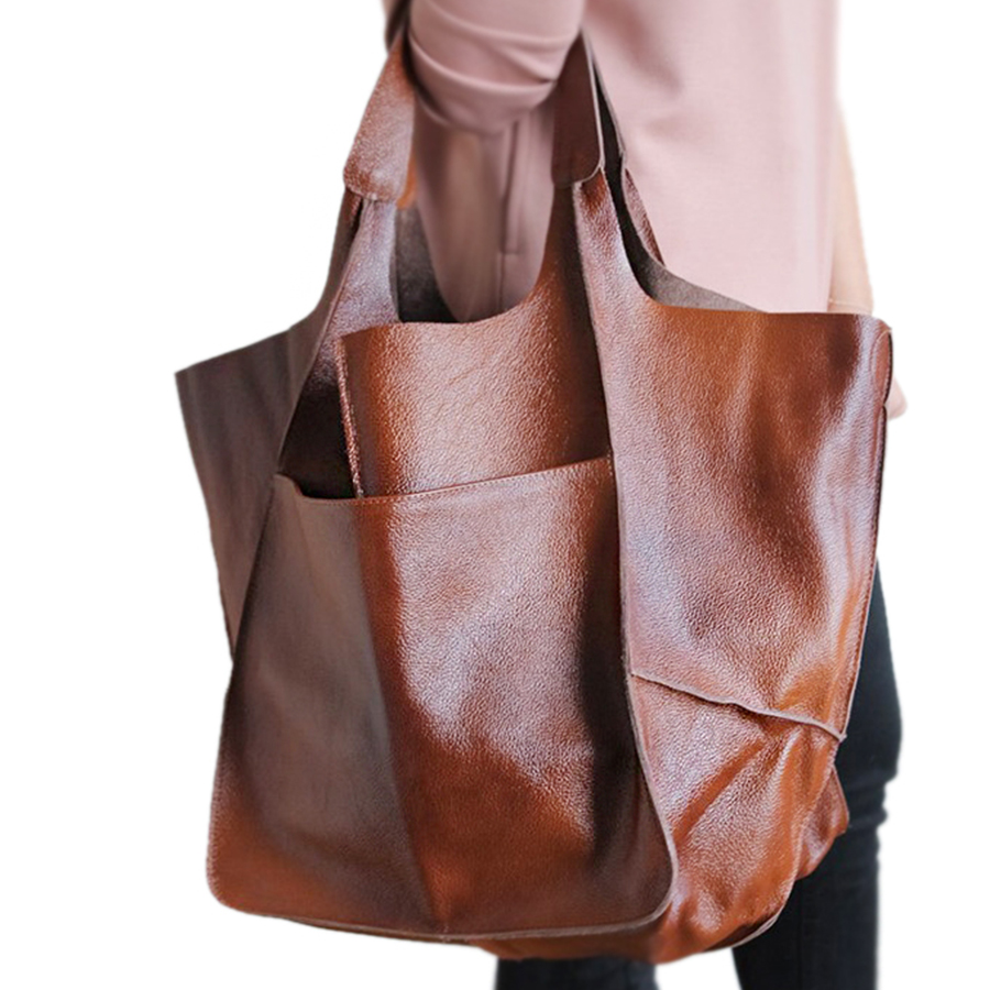 Casual Soft Large Capacity Tote Women Handbags Designer Aged - 图0