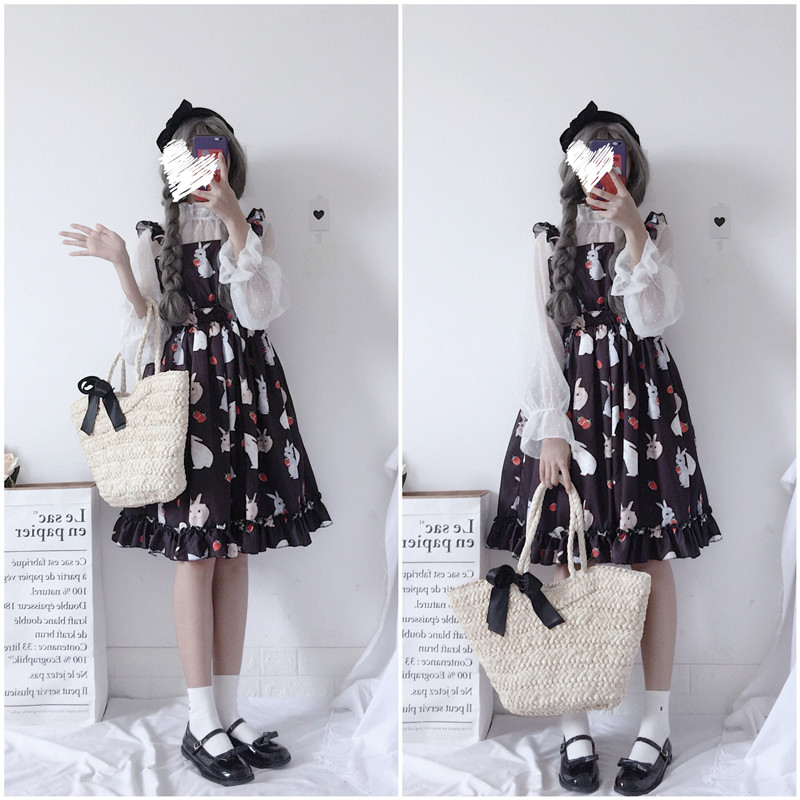 Women's Dresses Chic Lady Kawaii Ulzzang Strawberry Rabbit - 图1