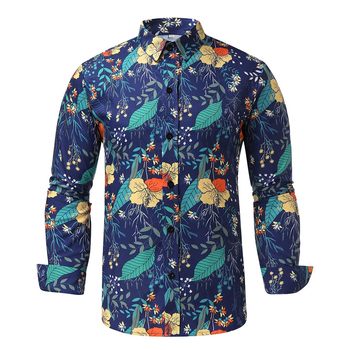 New Men's Floral Shirt Long Sleeve Casual Shirt Fashion Ros