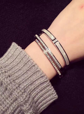 贝壳镶嵌钛钢镀18k玫瑰金手环