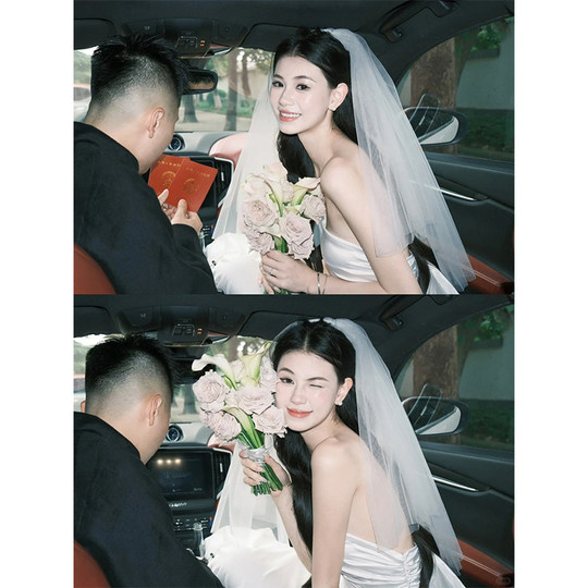 Forest style wedding dress certificate simple white puffy veil