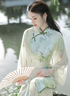 旗袍披肩外搭开衫外披杏色