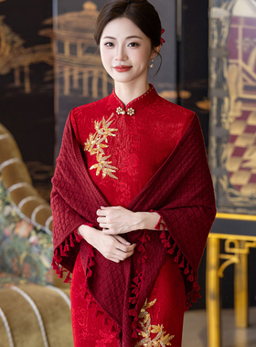 雪梦羊秋冬红色三角巾披肩外搭女