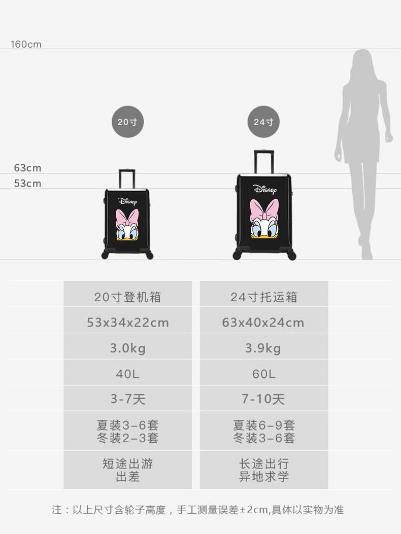迪士尼ins网红女20寸小型登机箱子 正能箱包旅行箱