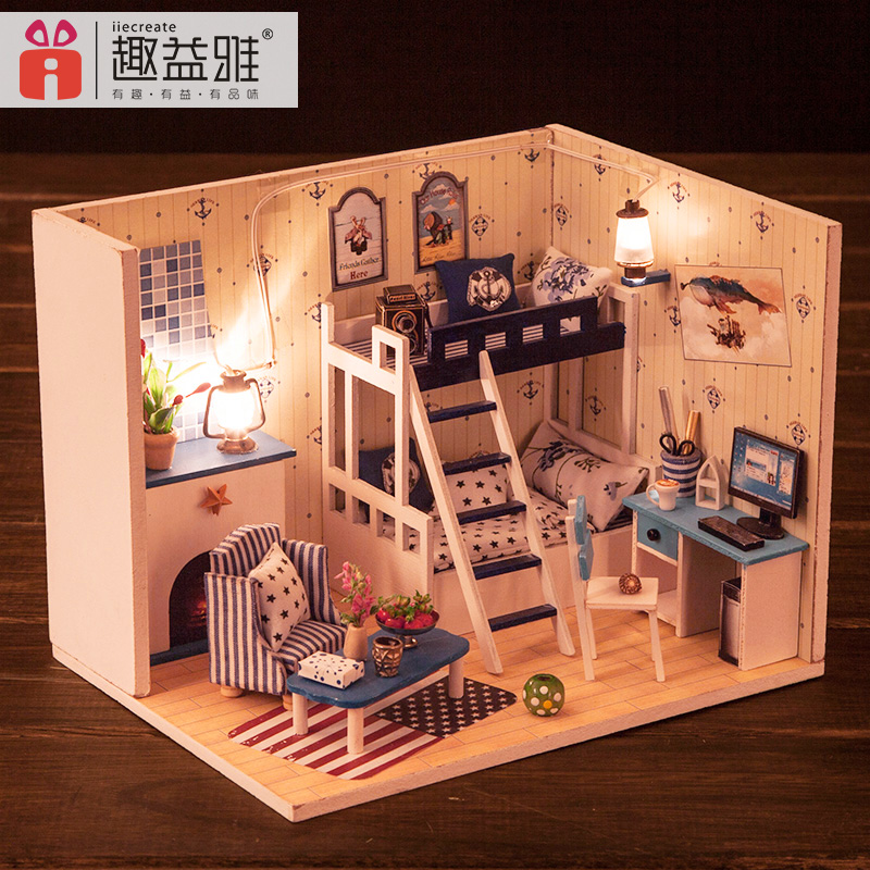 趣益雅diy小屋手工制作小房子模型卧室房间客厅创意摆件生日礼物-图2