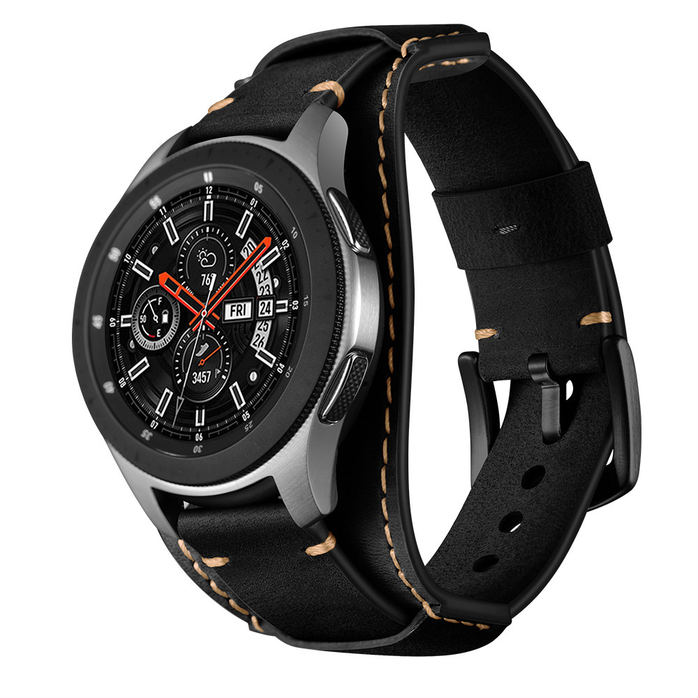 适用于ticwatch pro 4g版荣耀GS Pro表带三星gear s3智能头层牛皮华米2真皮Galaxy Watch三珠腕带华为GT2表带
