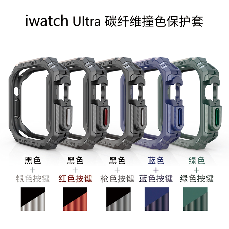 适用iwatch ultra2软tpu边框保护套碳纤维纹理包裹按键防摔苹果手表Watch Series9/8/7运动户外Watch Ultra-图1