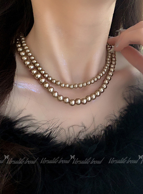 香槟色珍珠项链女小众设计