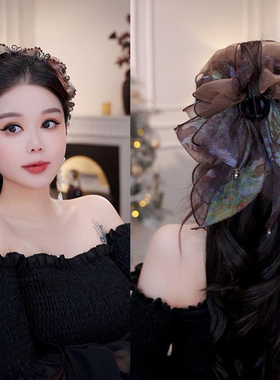 复古超大裙摆蝴蝶结飘带抓夹女