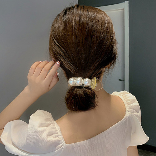 发夹后脑勺丸子头抓夹珠珠夹子盘发马尾夹韩国网红发饰发卡头饰女 - 图1