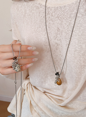 串珠虎眼石吊坠项链女2025新款