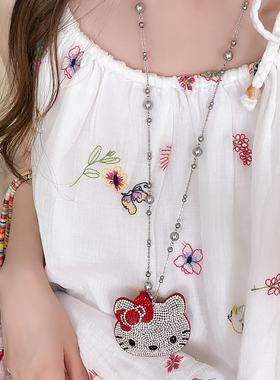 可爱卡通满钻KT猫项链女小众