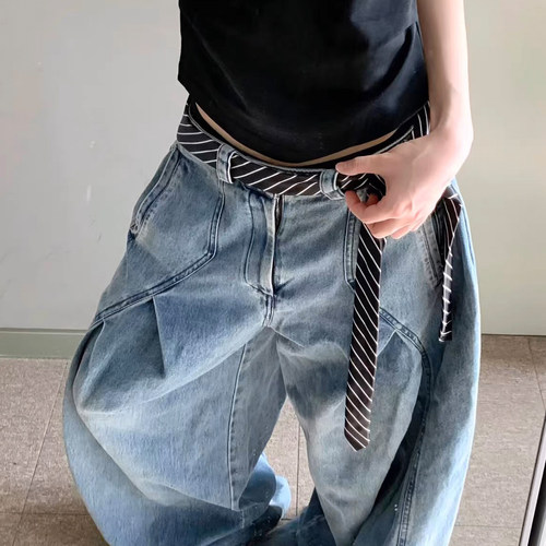 复古美式条纹领带腰带女款高级感小众设计百搭腰部装饰绳领结配饰 - 图0