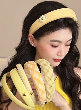 明媚黄色发箍女款夏天高颅顶
