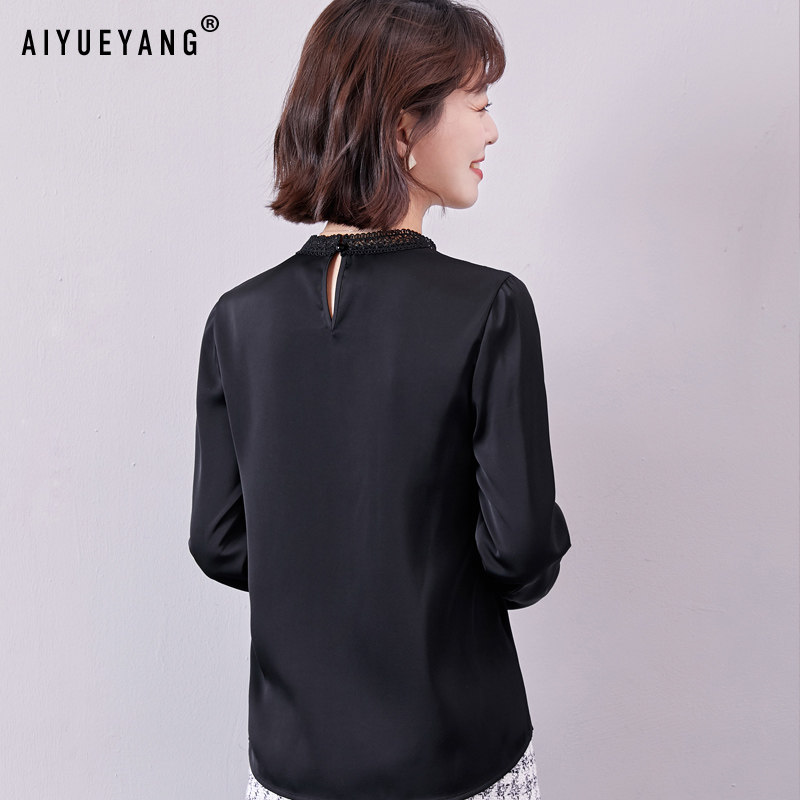 秋装2020年新款醋酸缎面长袖雪纺衫 艾悦炀蕾丝衫/雪纺衫