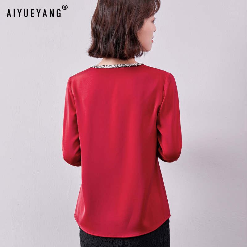 2020年秋装新款小香风醋酸缎面衬衣 艾悦炀蕾丝衫/雪纺衫