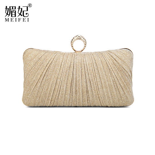晚宴手拿包2025年新款戒指包大容量晚礼服手包褶皱细闪单肩斜挎包