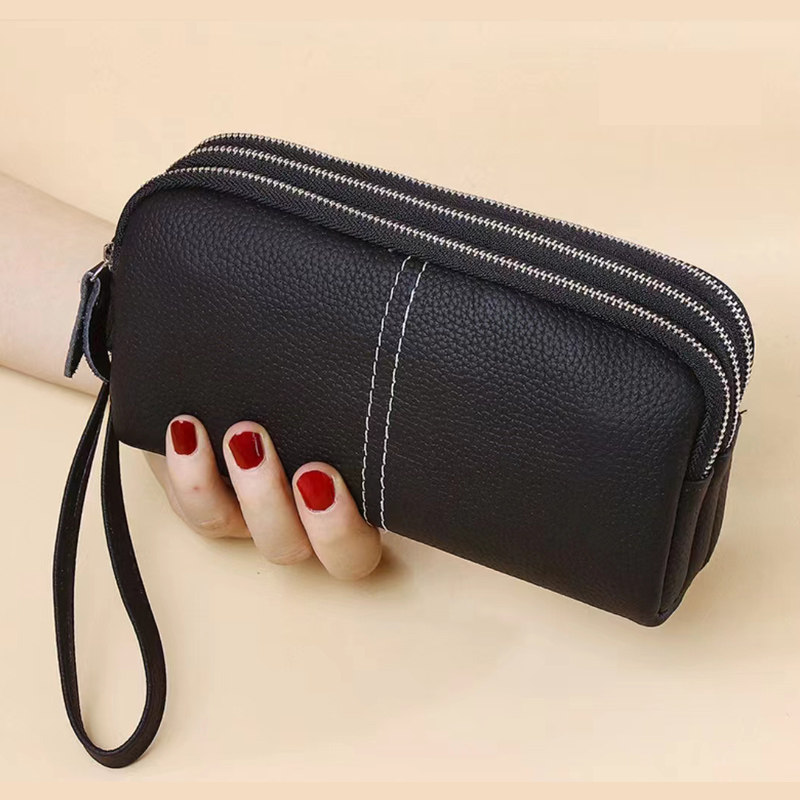 2025新款真皮三层拉链小手包放手机软牛皮大容量手拎零钱包女百搭,淘宝优惠券,粉丝福利购,淘宝优惠卷