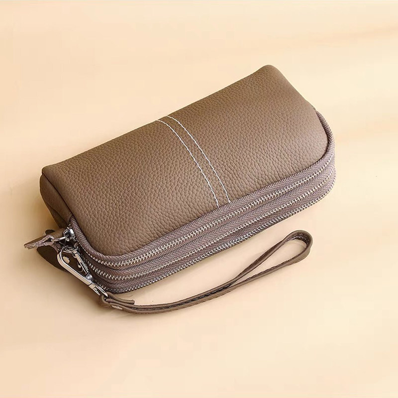 2025新款真皮三层拉链小手包放手机软牛皮大容量手拎零钱包女百搭,淘宝优惠券,粉丝福利购,淘宝优惠卷