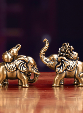 复古实心黄铜百财小象桌面小摆件