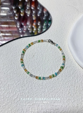 小众复古蓝绿色系米珠项链