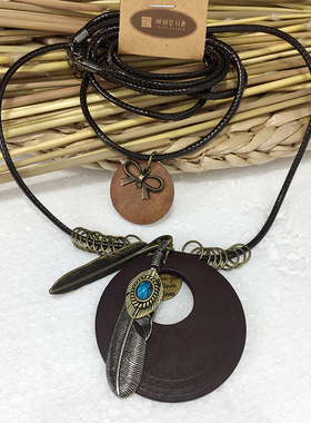 休闲复古文艺棉麻服饰挂脖皮绳