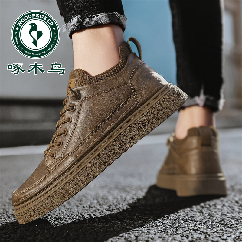 啄木鸟男鞋马丁板鞋高帮秋冬季新款百搭运动休闲小白潮鞋真皮皮鞋,淘宝优惠券,粉丝福利购,淘宝优惠卷