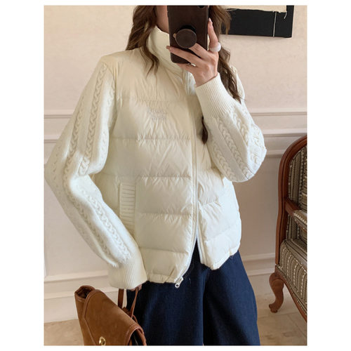 设计感针织袖子拼接棉服女2026冬季新款小个子保暖轻薄棉衣外套女 - 图1