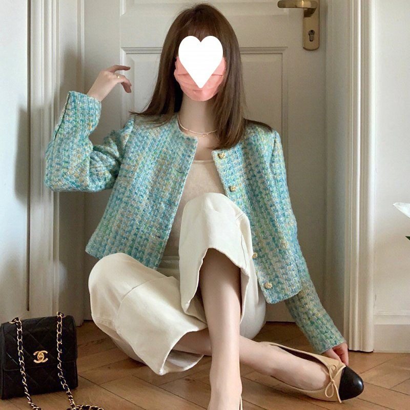 绿色小香风外套女秋冬2026新款法式气质名媛高级感小个子短款上衣,淘宝优惠券,粉丝福利购,淘宝优惠卷