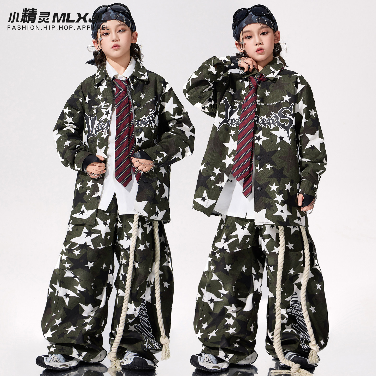 儿童街舞潮服男童嘻哈hiphop演出服少儿炸街潮酷痞帅架子鼓表演服 - 图0