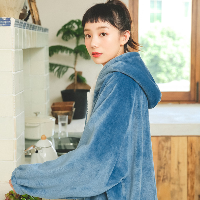 秋冬季珊瑚绒连帽可外穿睡袍 dahuahome睡衣/家居服套装