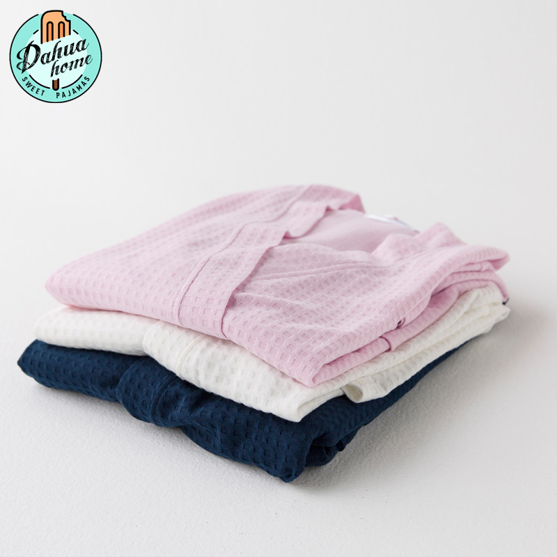 夏天华夫格简约可爱七分袖睡袍 dahuahome睡袍/浴袍