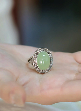 复古大气叶子镂空蛋面戒指古风高级感个性女士活口指环国潮饰品