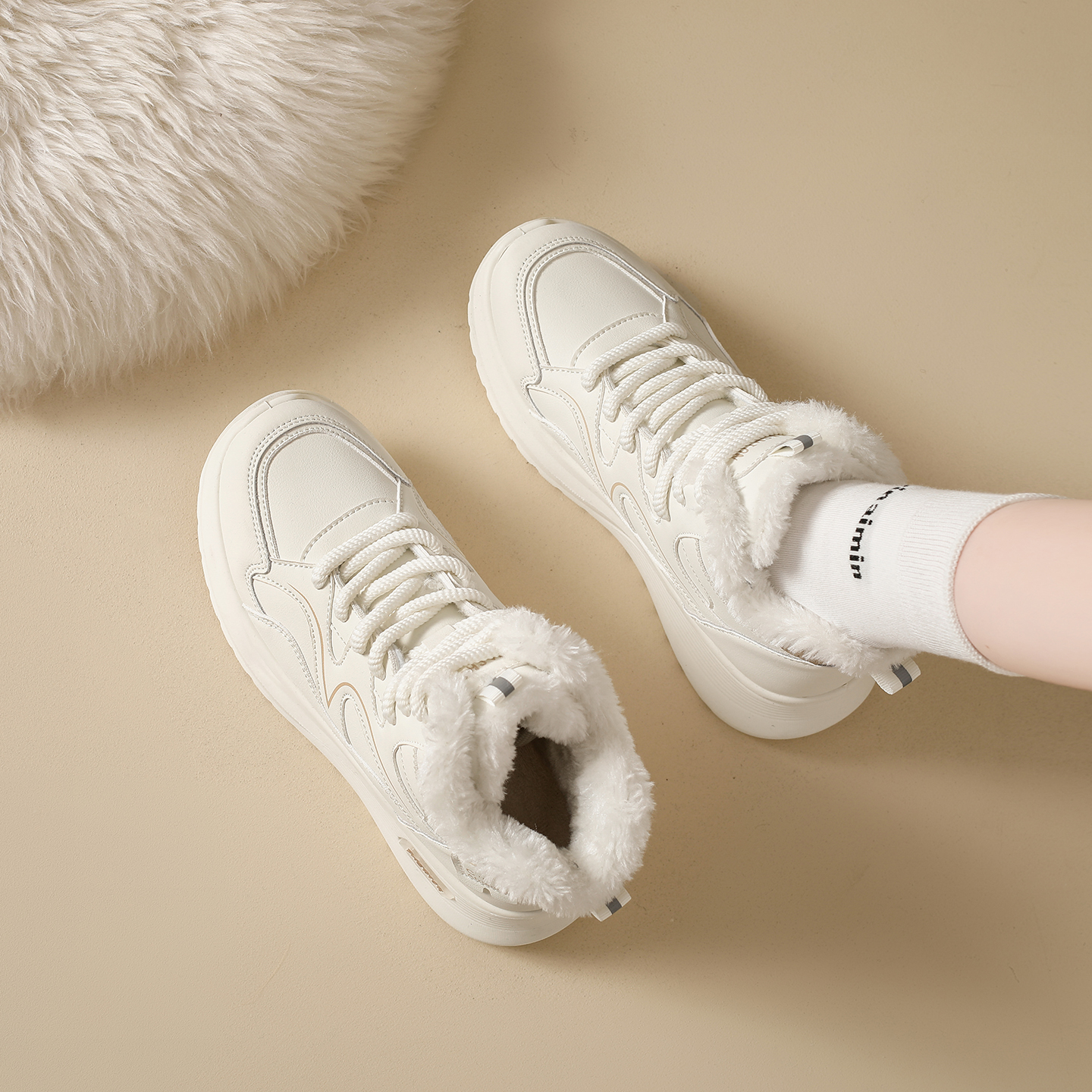 加绒高帮运动鞋女34码2025冬季新款防水防寒大棉鞋加厚保暖老爹鞋 - 图2