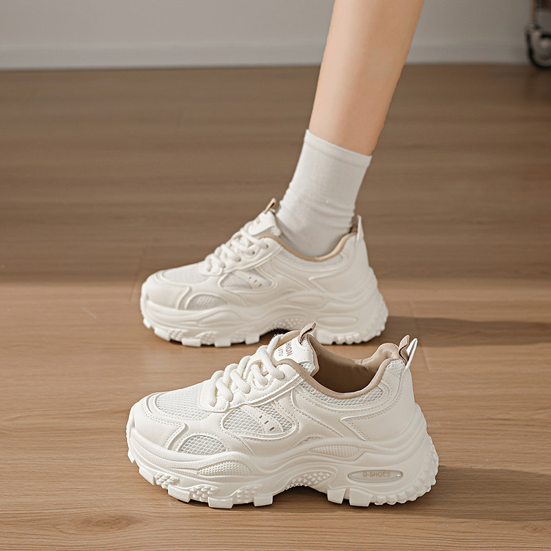 韩版爆款透气网面小白鞋女2026春季新款厚底增高老爹鞋百搭运动鞋,淘宝优惠券,粉丝福利购,淘宝优惠卷